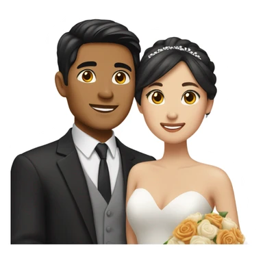 Brown eyes tan skin Asian man with brown eye black hair light fair skin woman in love in wedding  sticker