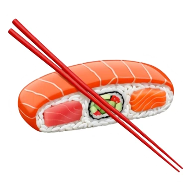 Japanese cuisine humanless avatar in minimalist emoji-style illustration. Sushi and chopsticks, clean lines, red white colors, flat design, calm and modern. sticker