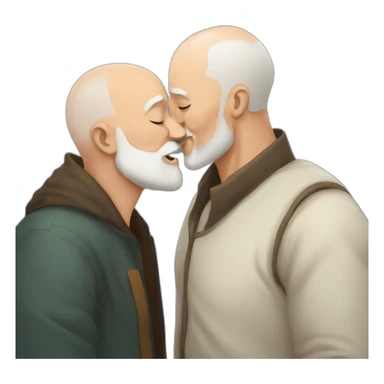 older buzz cut European white bearded  man kissing bald older Ethiopian bearded  man sticker
