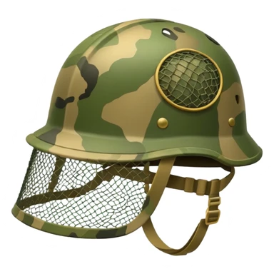 Military helmet with camouflage netting
 sticker