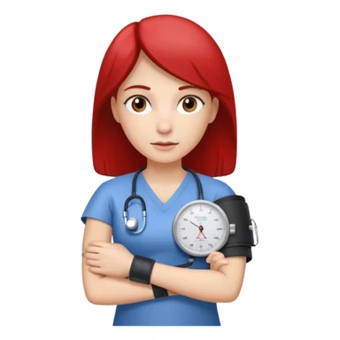 blood pressure cuff wrapped around upper arm with dial reading female patirent sticker