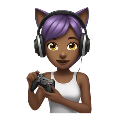 Girl with cat ear headphones holding controller  sticker