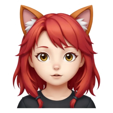 cute anime cat-girl with cat ears, red blowing hair sticker