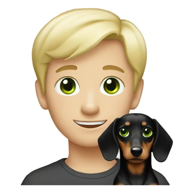 Green eyes short blonde hair boy with long black haired dachshund sticker