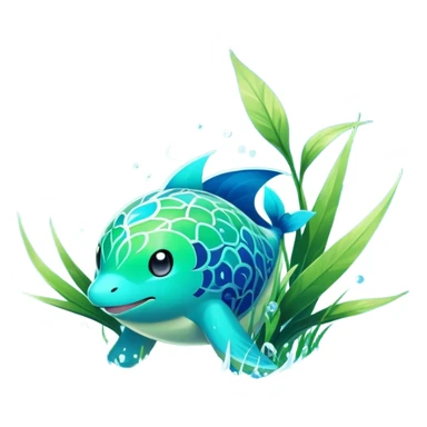 Elemental grass-type-water-type magical colorful exotic animesque Pokémon-Fakémon-animal-creature sticker