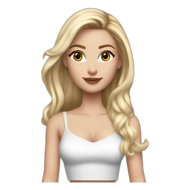 realistic caucasian long blonde hair dark brown eyes woman white crop top gray mini skirt black high heels sticker