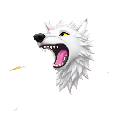 Sparkling crazy white snarling aggressive wolf dancing snow mad big eyes illustration doodle high contrast lightning bolt halo sun beams white pink yellow red party sparkle glitter sticker