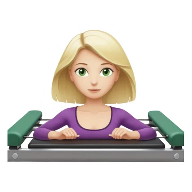 Blonde girl with green eyes and shoulder length blonde hair in a pilates reformer  sticker