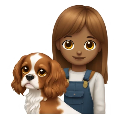 Cute kid with light brown skin and long hair and bangs with a cavalier King Charles spaniel sticker
