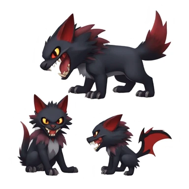   cool edgy fantasy anime-style dark animal vampiric Litten-Zoroark-Nargacuga-cat-hybrid Fakemon with big fangs and bat-ears full body sticker