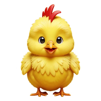 Cinematic Comical Yellow Baby Chicken Portrait Emoji, Head tilted dramatically with an exaggeratedly amused expression, featuring a striking, fluffy yellow downy coat with a tiny quirky red comb, wide, expressive beady eyes filled with playful disbelief, Simplified yet hilariously expressive features, highly detailed, glowing with a slightly sassy glow, high shine, dramatic yet playful, stylized with an air of cheeky mischief, bright and endearing, soft glowing outline, capturing the essence of a spirited and over-the-top chick, so meme-worthy it feels like it could peep its way into internet fame instantly! sticker