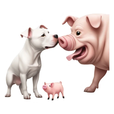 Brown Staffordshire bull terrier smelling a pig sticker