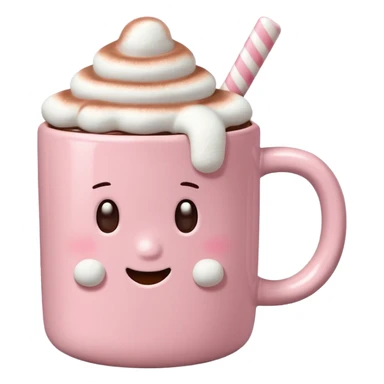 light pink mug with hot chocolate and marshmallows sticker