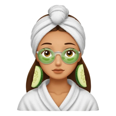 woman at the spa with cucumbers on her eyes (no eyeballs showing) and tan skin tone with towel covering hair sticker