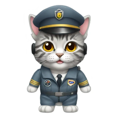 grey fluffy tabby dressed as pilot of plane sticker