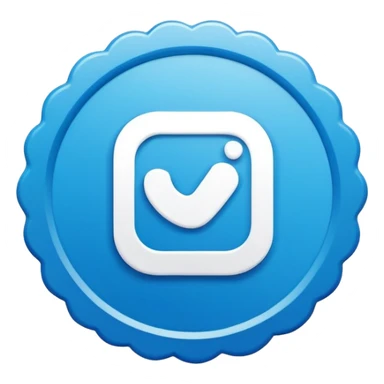 Instagram inspired verified badge icon, scalloped round badge with soft curved edges, vibrant blue color, centered white check mark, simple flat vector emoji, smooth outline, high resolution, transparent background sticker