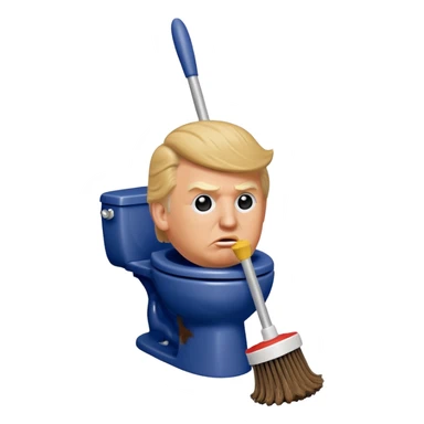 a donald trump shaped toilet brush with shit stains sticker