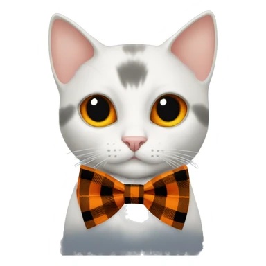 Black cat with orange eyes. Orange plaid bow tie with pumpkin charm sticker