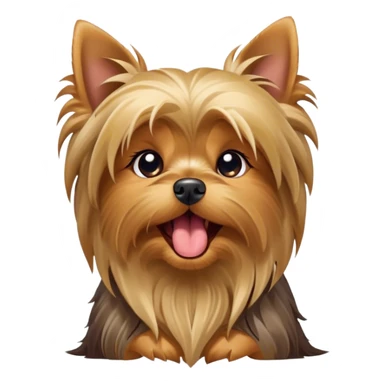 Cinematic Cute Yawning Yorkshire Terrier Portrait Emoji, Head tilted with a playful, drowsy expression and droopy, adorable eyes, featuring a soft, well-groomed fur in rich hues, simplified yet irresistibly endearing, highly detailed, glowing with a warm, cozy radiance, high shine, exuding a relaxed yet spunky charm, styled with a gentle, soft glowing outline, capturing the essence of a Yorkshire Terrier mid-yawn that seems as if it could cuddle right off the screen! sticker