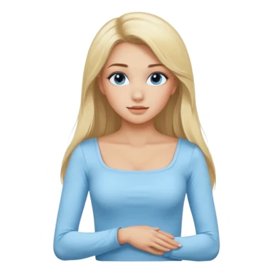pretty girl blonde long hair makeup baby blue skin tight square neckline long sleeve top sticker