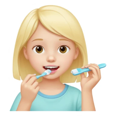 little girl brushing her teeth, pastel portrait, bright nourishing morning atmosphere, soft focus sticker