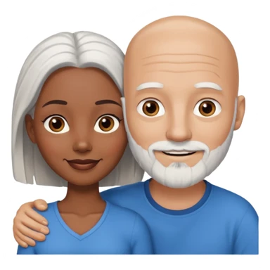 Talk bald white man with a white beard and blue eyes lovingly holding a black woman with brown eyes and grey hair sticker