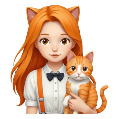 Hundred Girls-Long Hair-White Suspenders-Holding Tightly-An Orange Cat sticker