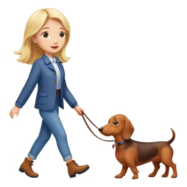 blonde girl walking with dachshund sticker