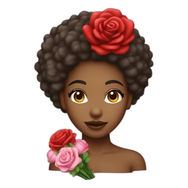 Femme métisse au cheveux afro tenant un Bouquet de rose rouge sticker