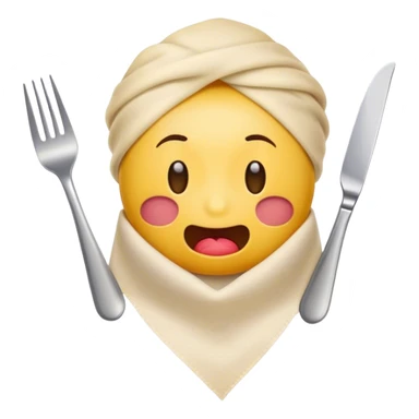 drooling emoji with napkin tucked in holding a fork and knife sticker