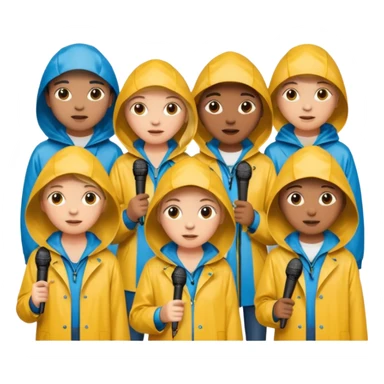 people with rain coat and microphone sticker