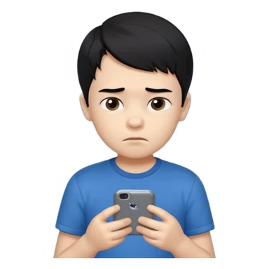 un niño de entre 3 - 10 años jugando con su celular, cansado en una habitacion apagada, el niño tiene piel blanca y cabello negro (hombre)

 sticker