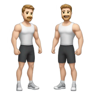 Full height Actively gesturing with hands Pale skinned Fit Man With the biceps and brown hair in dark gray Sleeveless Mike, black oversize sports shorts, watch and white Sneakers sticker