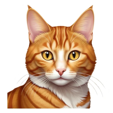 Cinematic Noble Ginger Tabby Cat Portrait Emoji, Poised and regal, with sleek orange-brown fur featuring bold tabby stripes and a distinct M-shaped marking on the forehead, bright amber eyes, Simplified yet sharp and sophisticated features, highly detailed, glowing with a soft, dignified glow, high shine, intelligent and graceful, stylized with an air of elegance, focused and attentive, soft glowing outline, capturing the essence of a watchful and refined feline, so majestic it feels as though it could glide across the screen with effortless confidence! sticker