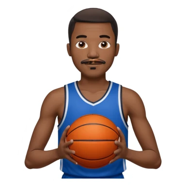 black bold man basketball player blue jersey with mustache holding basket ball sticker