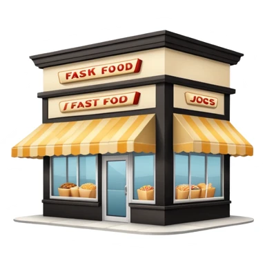 front of fast food building with awning, windows, and a glass door in the center. The building is a creme color with no decorations sticker