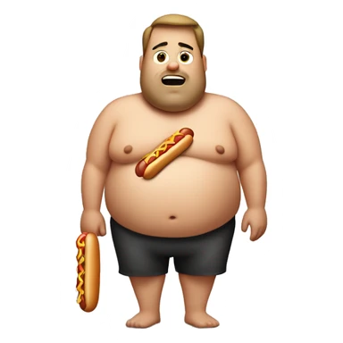 Shirtless Fat man with poor posture holding a hotdog  sticker
