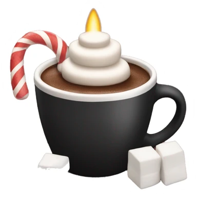 christmas black colour cup with hot chocolate and marshmallows with more Christmas details in the cup sticker