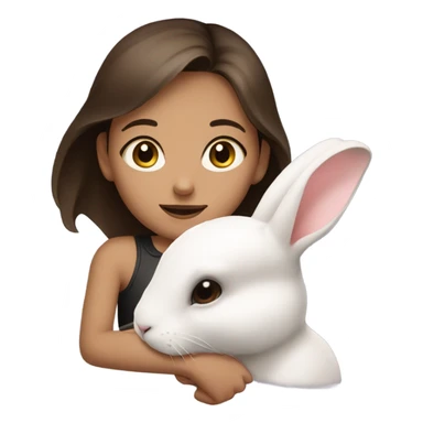 Brunette girl and brown light rabbit  With black spot and snout sticker
