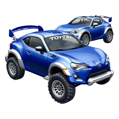 Rally race car Widened roof Long wheelbase widened pearly midnight snow dark blue 2nd generation 2025 Toyota 86 off-road racer chrome nerf bars,side steps mounted under-door-sill climbing rock sliders, and silver satin wheels  sticker