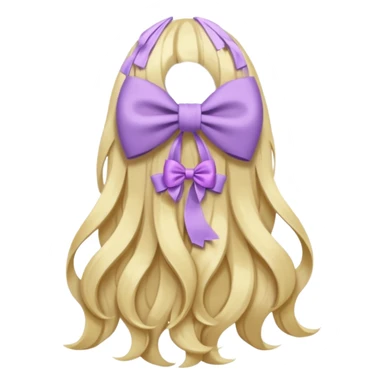 White blonde hair open wavy long hair from behind with a medium lilac bow sticker