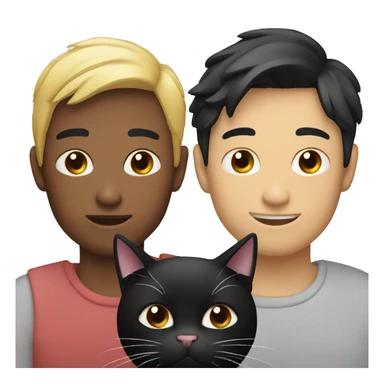 Asian gay couple with black cat sticker