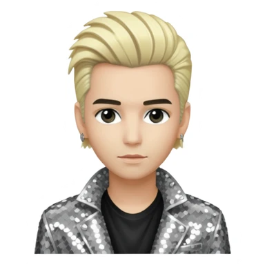  Bill Kaulitz from Tokio Hotel with blonde hair, silver sequin jacket, black shirt sticker