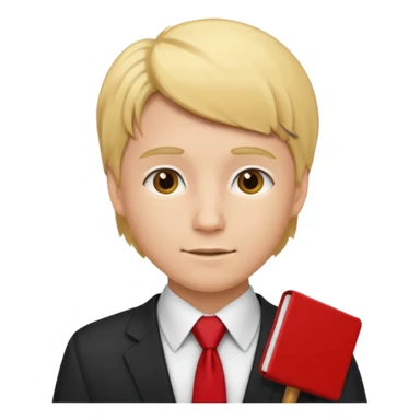 graduate student with red tie and blonde hair sticker