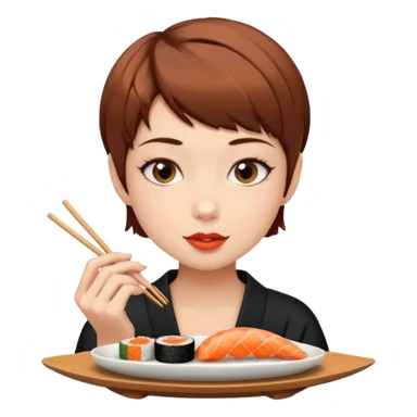 Pixiecut Brown Hair girl eating sushi sticker