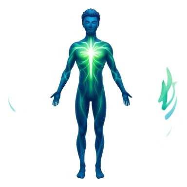 Masculine silhouette formed by radiating ethereal energy waves, abstract flowing aura in shape of man, minimalist sticker