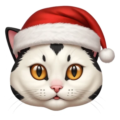 white and black cat face wearing a santa hat sticker