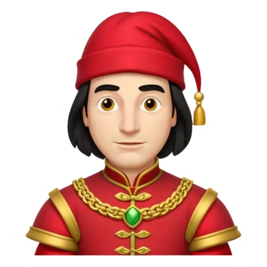 lord farquad avec un chapeau rouge plat sur le dessus, il a un vetement rouge avec des manches bouffantes rouge et dorée sticker