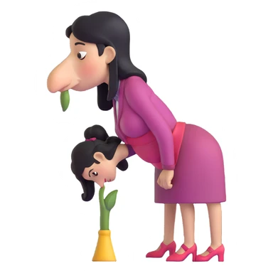woman bowing on a giant nose sticker