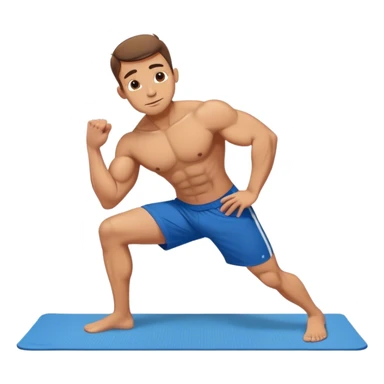 buff man blue shorts doing plank exercise on yoga mat sticker